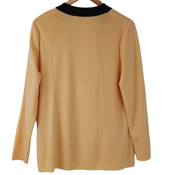 Exclusively Misook SZ M Open Front Cardigan Pockets Acorn Yellow-Black - Picture 5 of 6